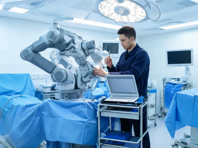 Field service engineer servicing hospital equipment