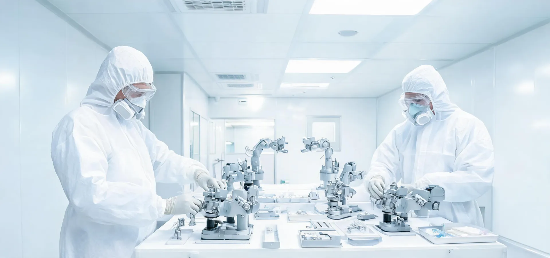 Medical device cleanroom assembly for surgical robotics