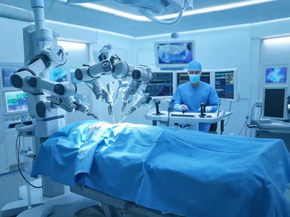 Robotic surgical system arms over an operating table